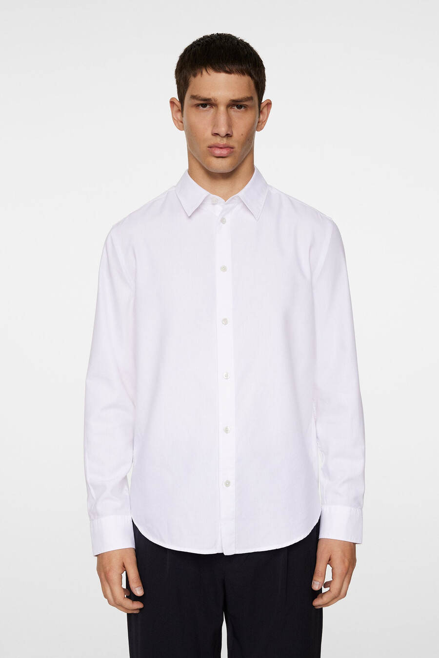 camisa slim de manga longa em algodão e tencel