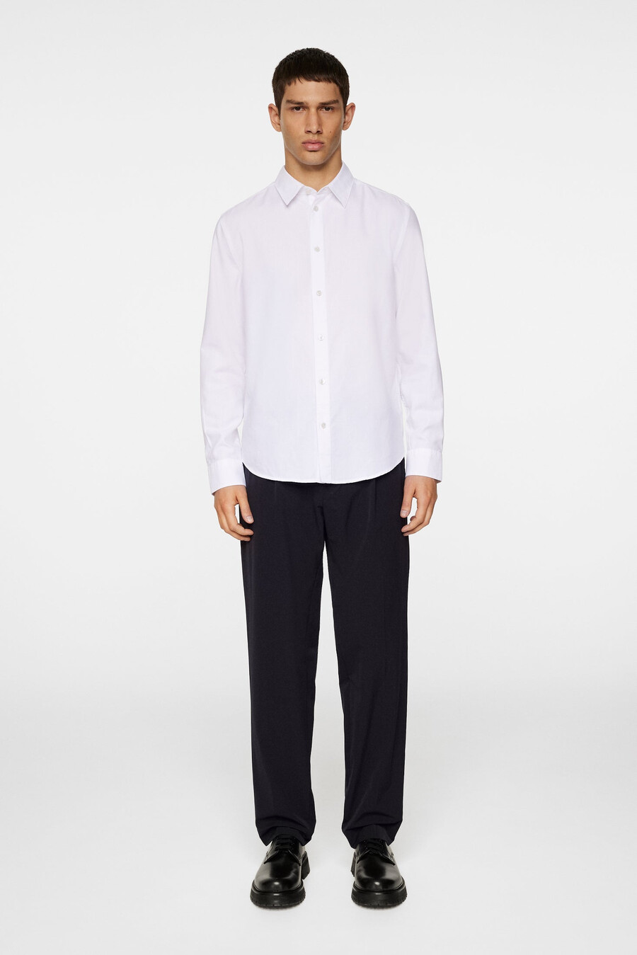 camisa slim de manga longa em algodão e tencel