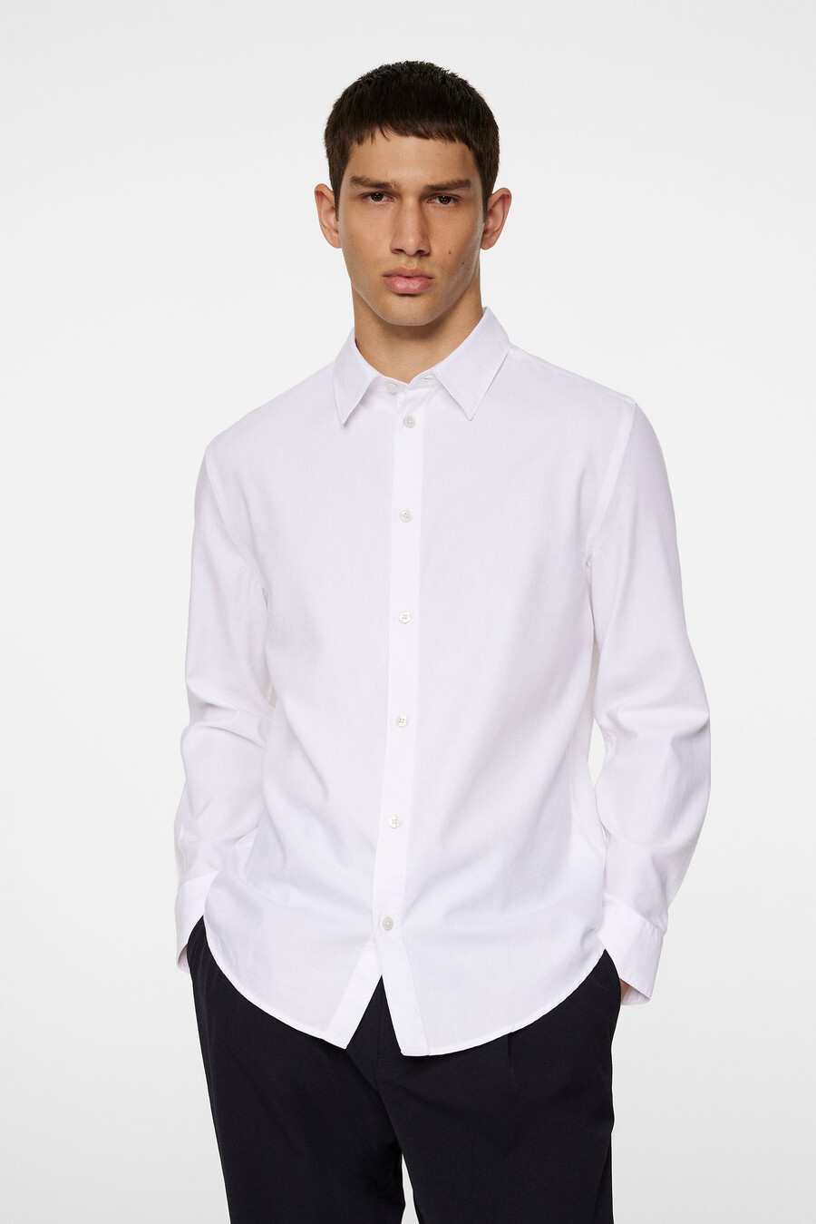 camisa slim de manga longa em algodão e tencel