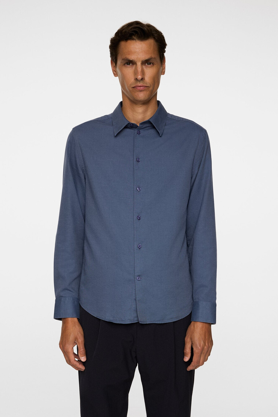camisa slim de manga longa em algodão e tencel