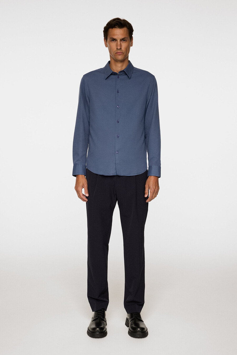camisa slim de manga longa em algodão e tencel