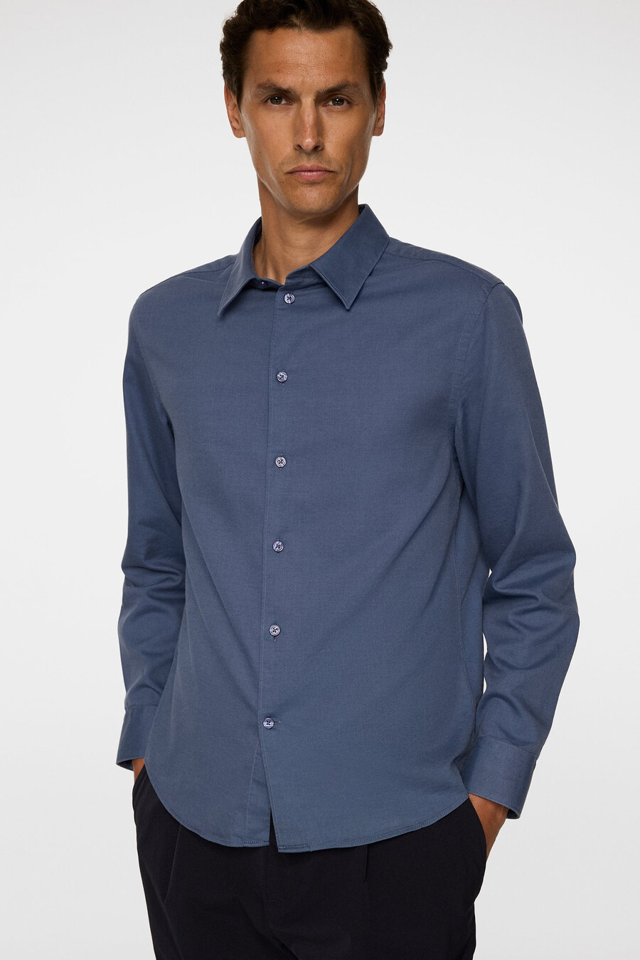 camisa slim de manga longa em algodão e tencel